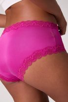 Close-up of Soft Silk Briefs underwear with lace trim on a neutral background