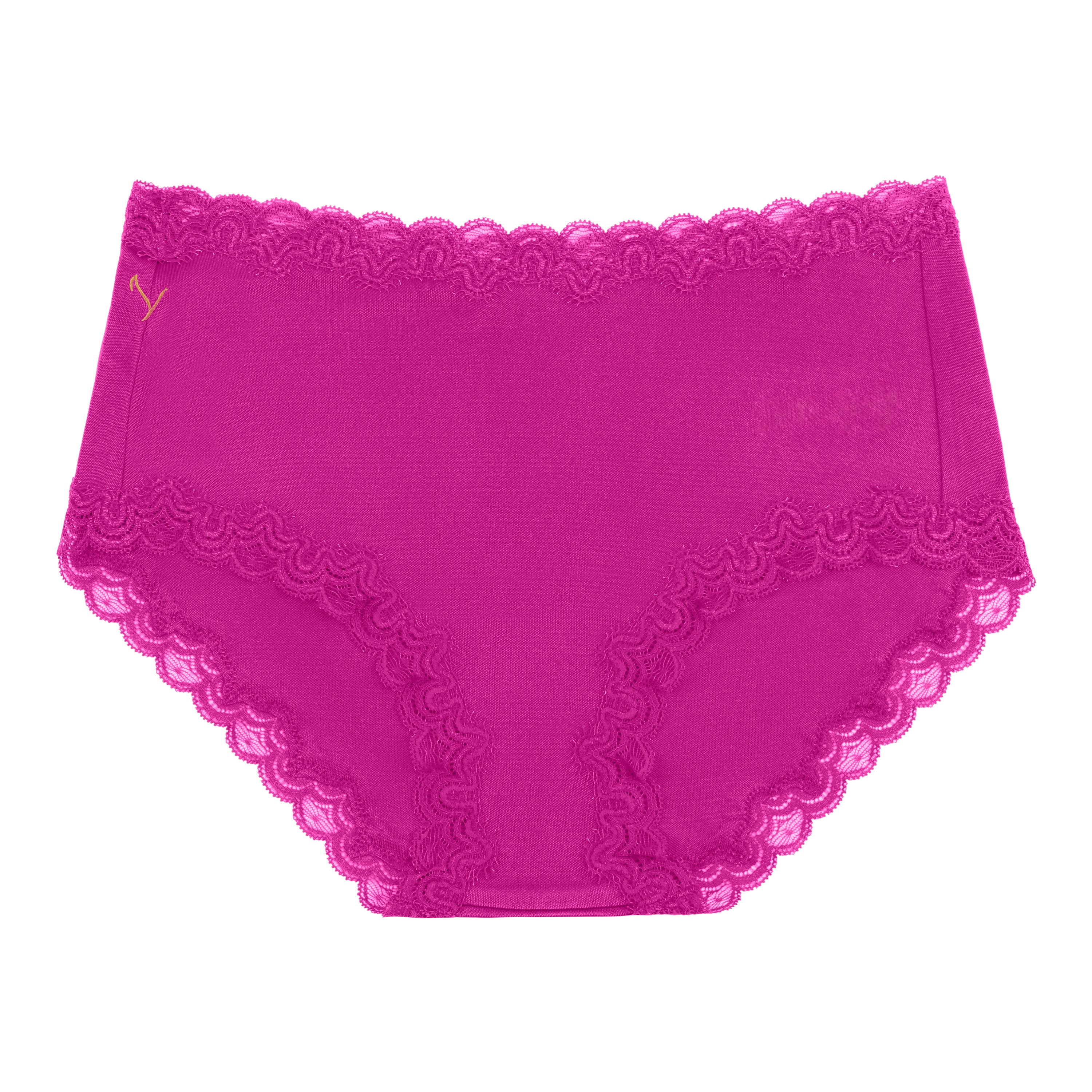 Still life of Uwila Warrior Soft Silks Briefs Underwear in Festival Fuchsia on White Background