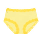 Still life of Uwila Warrior Soft Silks Briefs Underwear in Lemon Zest on White Background