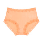 Still life of Uwila Warrior Soft Silks Briefs Underwear in Papaya Punch on White Background