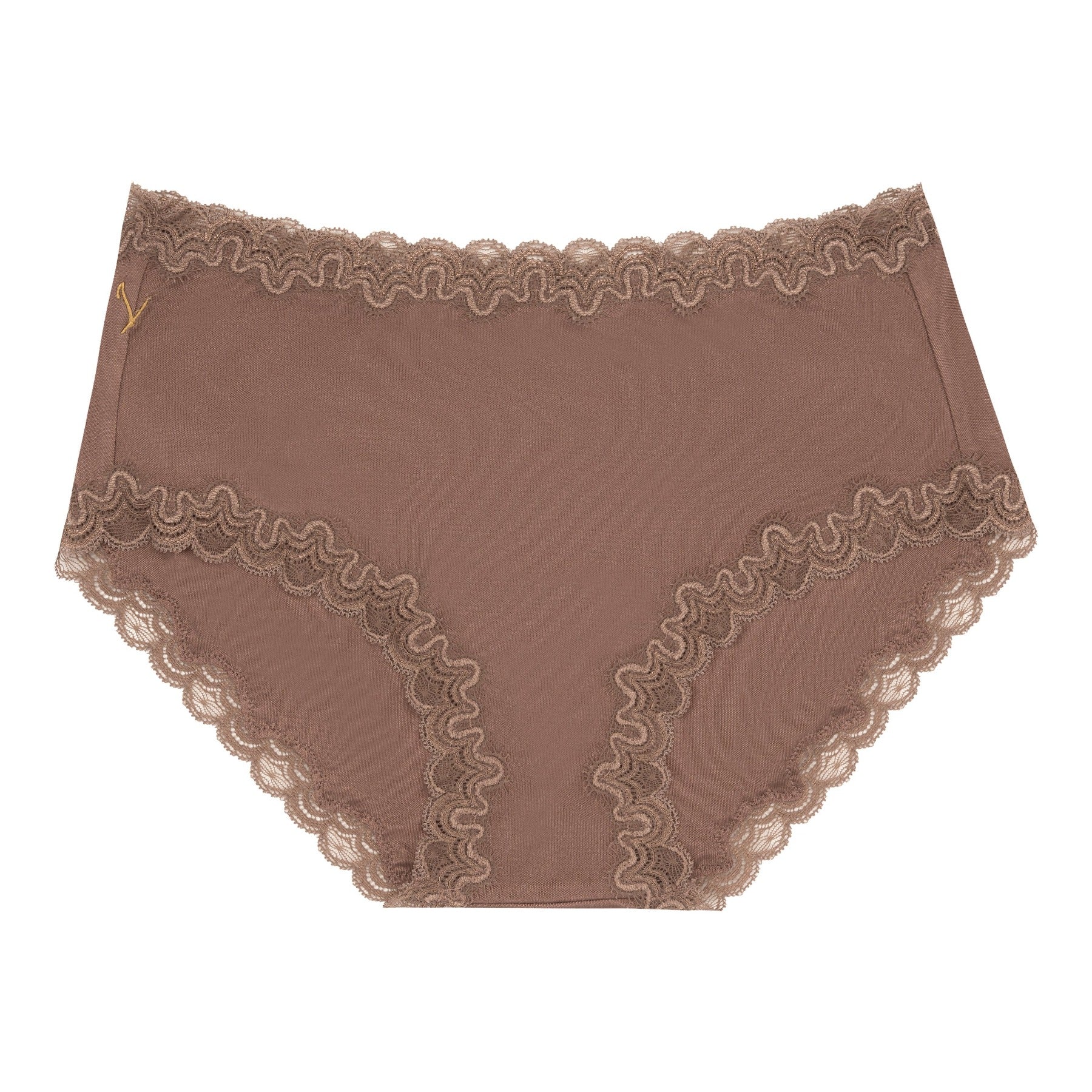 Still life of Uwila Warrior Soft Silks Briefs Underwear in Toffee on White Background
