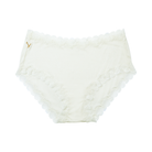 Still life of Uwila Warrior Soft Silks Briefs Underwear in Winter White on White Background