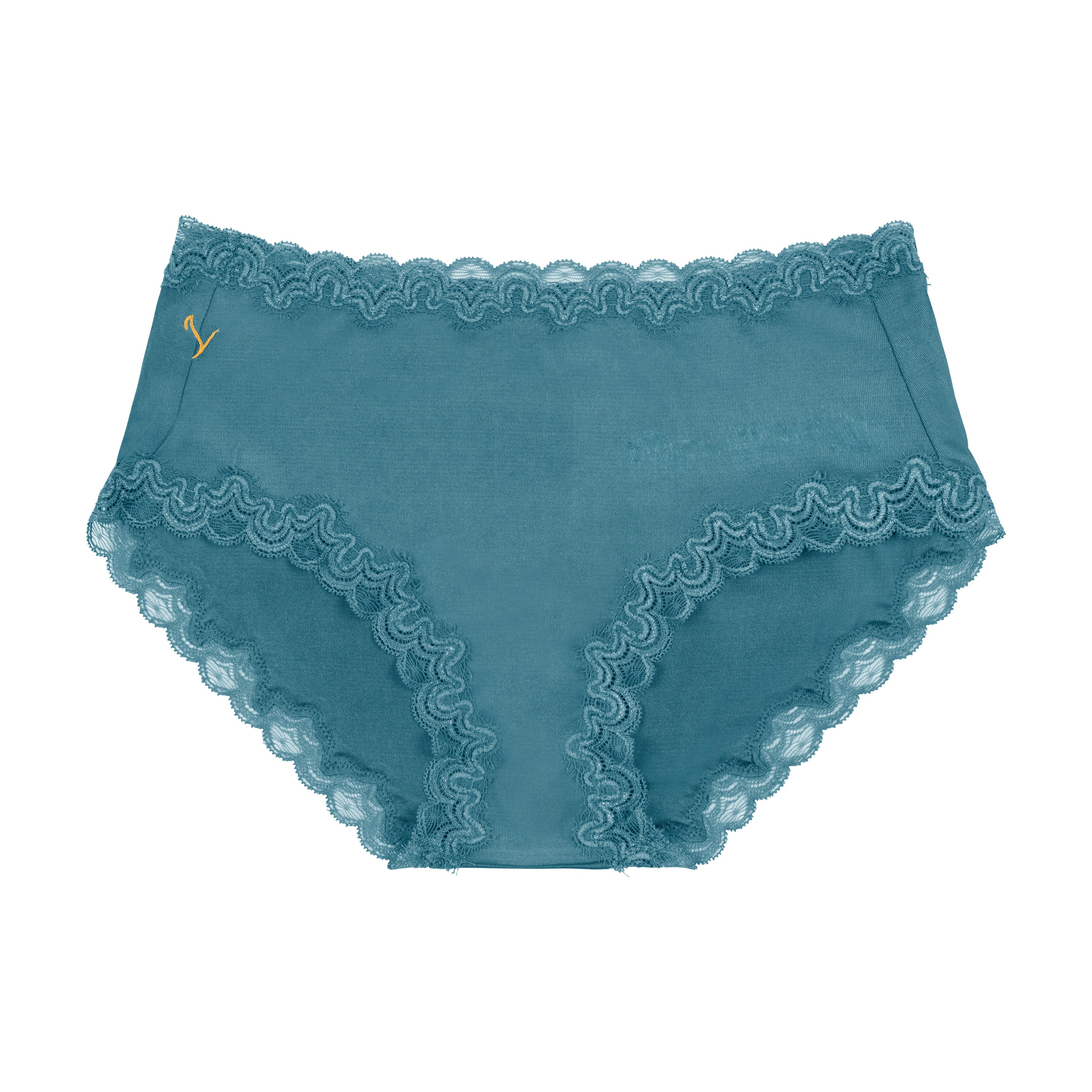 Still life of Uwila Warrior Soft Silks Briefs Underwear in Storm Blue on White Background