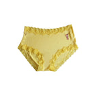 Yellow lace-trimmed underwear on a white background
