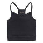 Tap Shoe Black bralette with thin straps and a ribbed texture on white background.