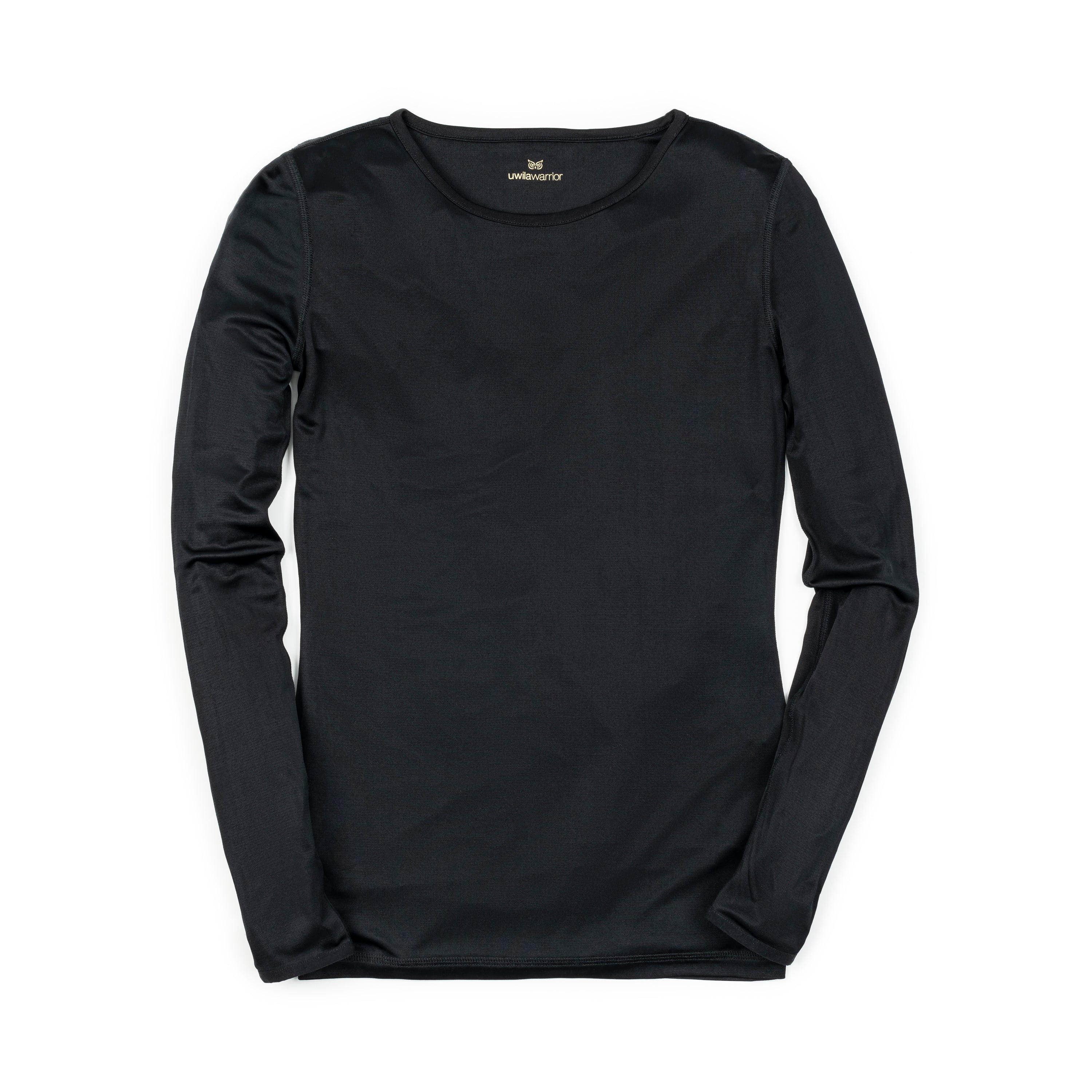 A long-sleeve  Tap Shoe Black base layer T-shirt by Uwila Warrior, shown in a against a white background.