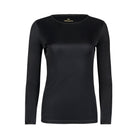 A long-sleeve  Tap Shoe Black base layer T-shirt by Uwila Warrior, shown in a against a white background.