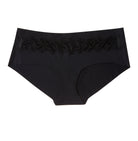 Tap Shoe Black soft seamless briefs with lace on white background.