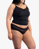 A tap shoe black soft seamless underwear briefs and cami set with lace details.