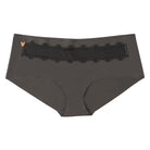 A pair of shale oft seamless briefs with lace detailing white background.