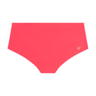 A pair of calypso coral soft seamless briefs with lace detailing white background.