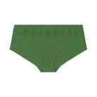 A pair of kale soft seamless briefs with lace detailing white background.