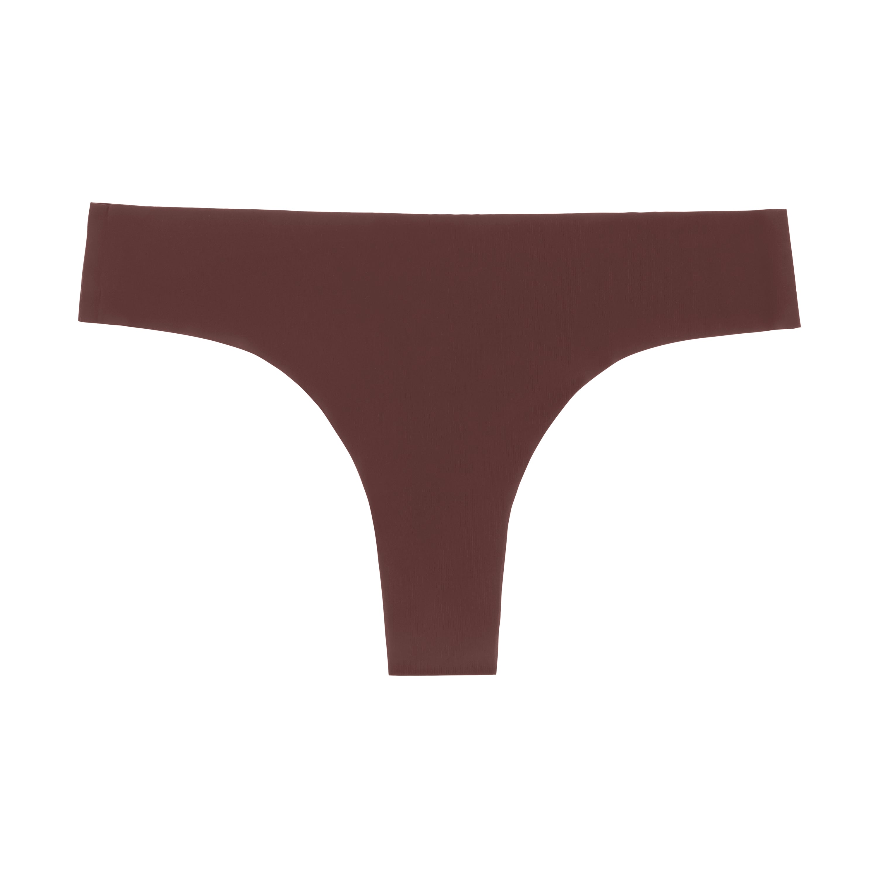Chocolate soft seamless thong underwear on white background.