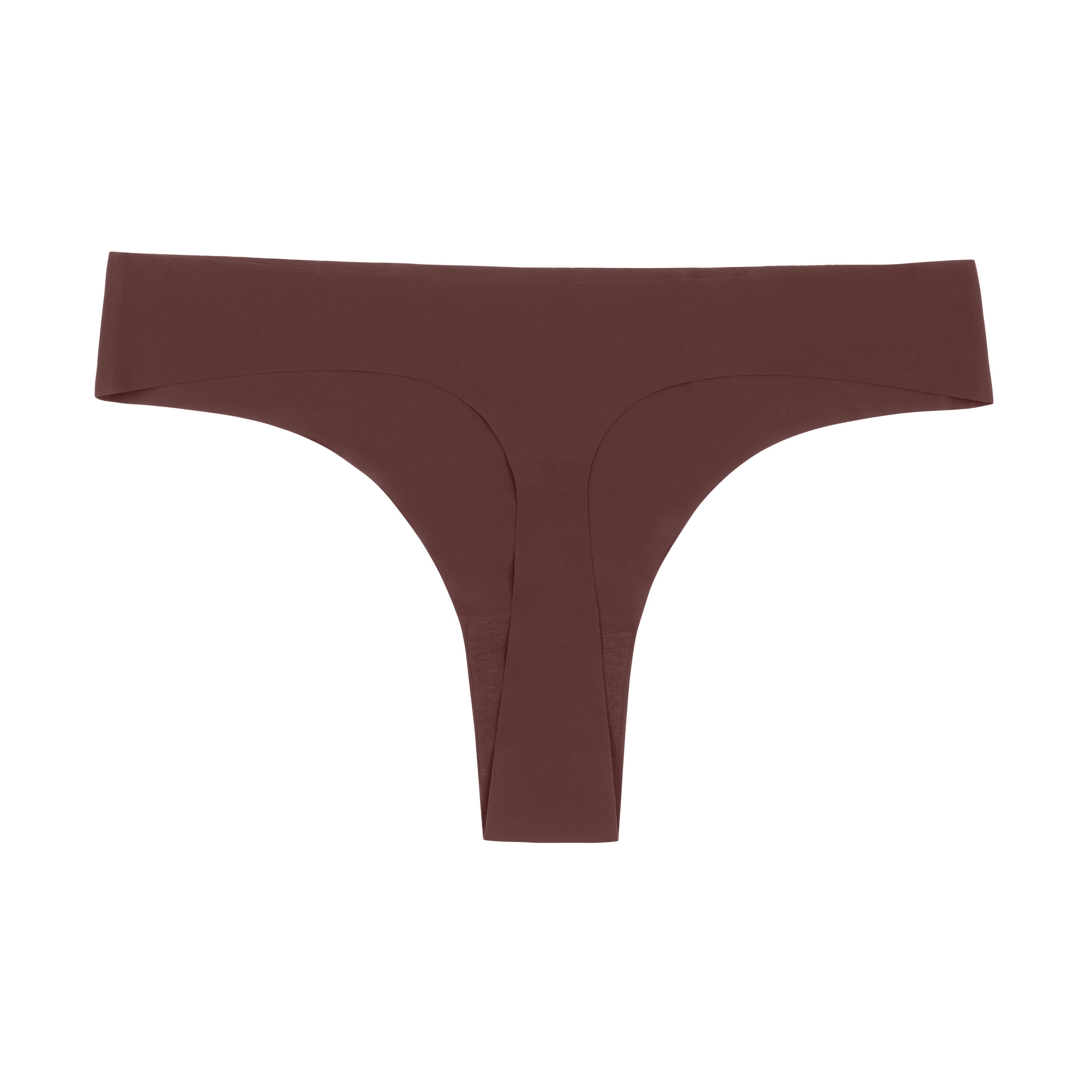 A chocolate soft seamless thong underwear on white background.