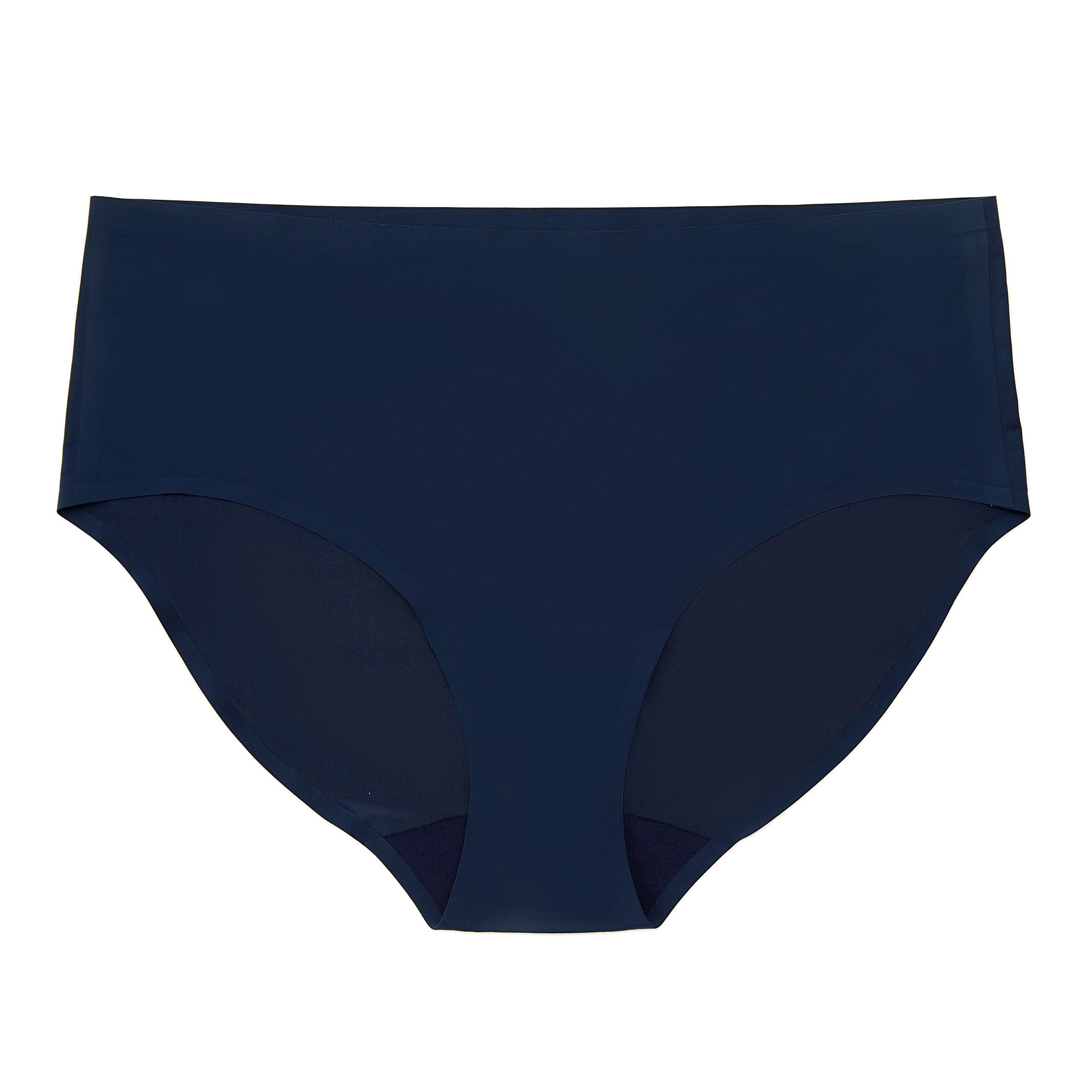 Model wearing the dress blue No-Brainer Brief against a white background