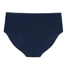 Model wearing the dress blue No-Brainer Brief against a white background
