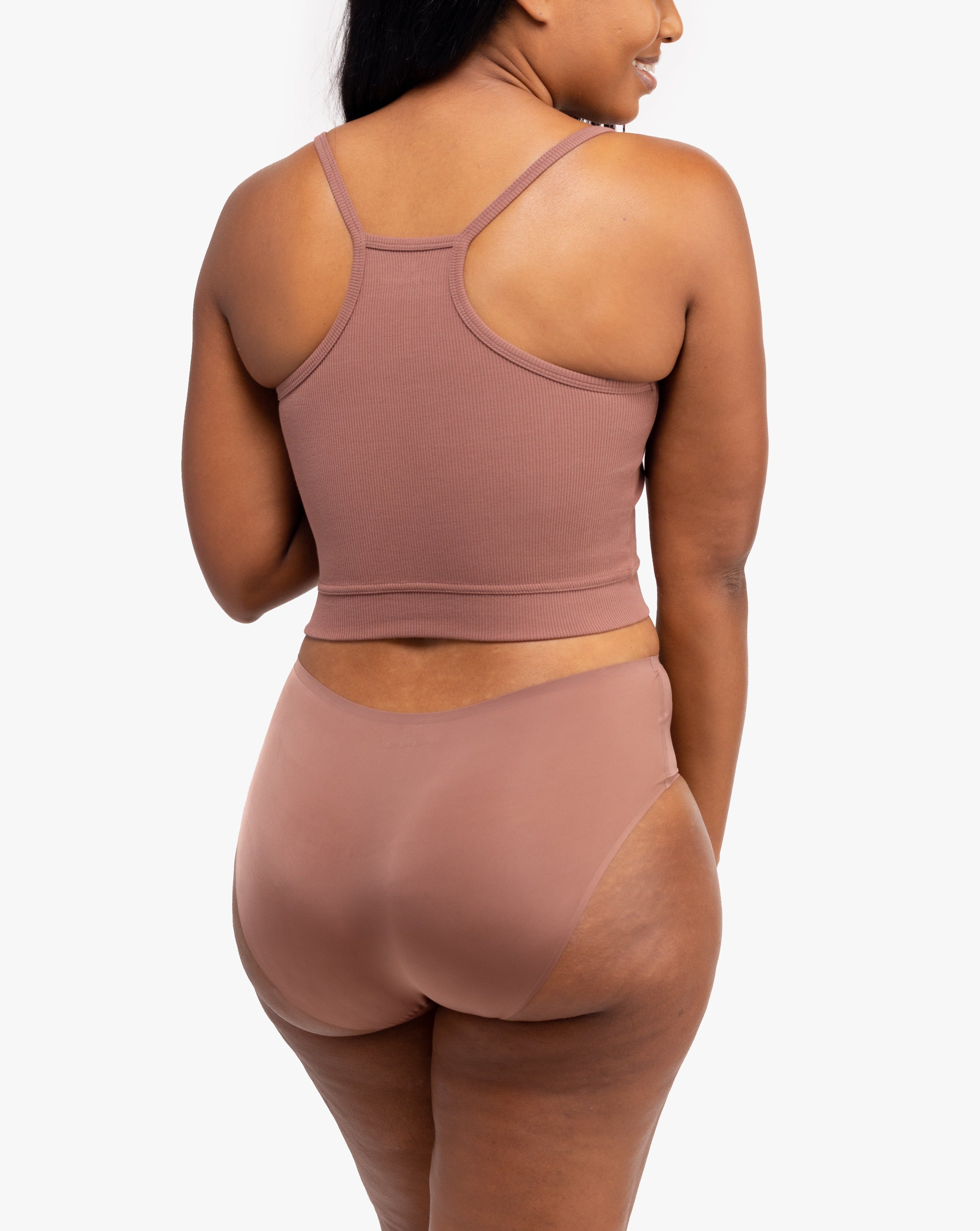 Model wearing the Toffee No-Brainer Brief against a white background