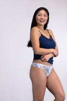 Sea Print Soft Seamless thong on white background.