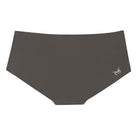 A pair of toffee soft seamless briefs with lace detailing white background.