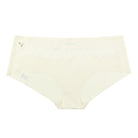 A pair of winter white soft seamless briefs with lace detailing white background.