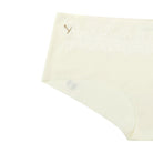 A pair of winter white soft seamless briefs with lace detailing white background.