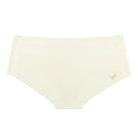 A pair of winter white soft seamless briefs with lace detailing white background.